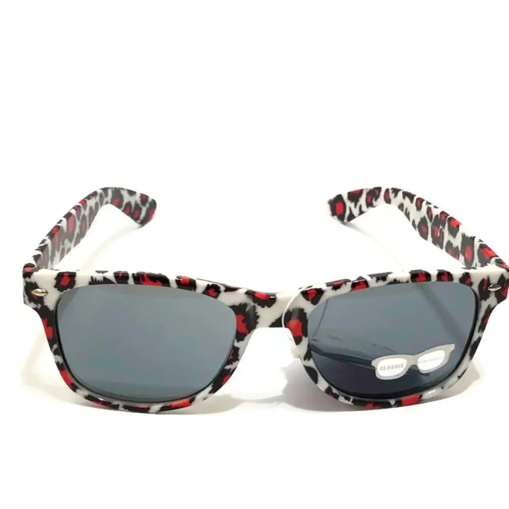 NEW Red White Leopard Print Sunglasses UV400 Retro